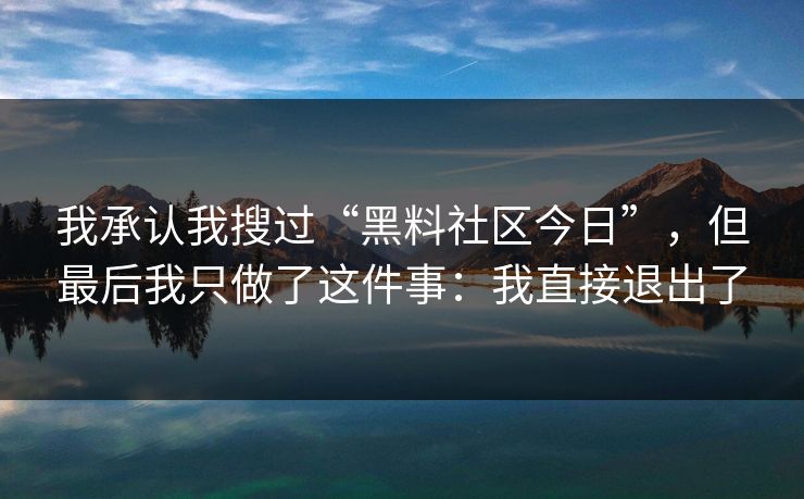 我承认我搜过“黑料社区今日”，但最后我只做了这件事：我直接退出了